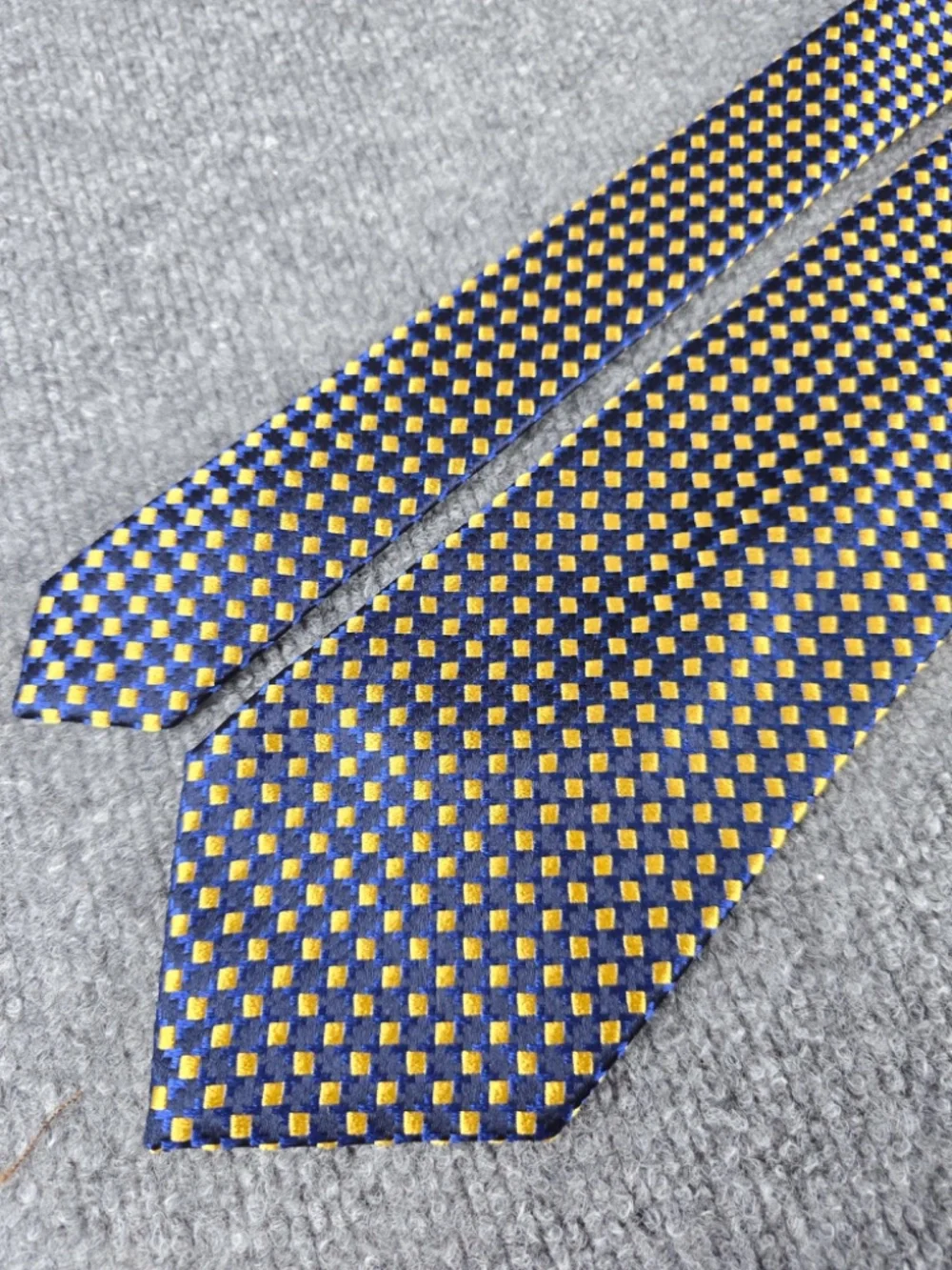 Charvet Place Vendôme Silk Tie Geometric Blue Gold Diamond Woven France